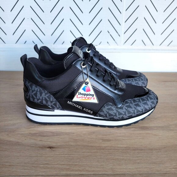 ❤️MICHAEL KORS WILMA Trainer Sneaker 10 Women Black Monogram Fashion Lifestyle❤️ - Picture 7 of 10